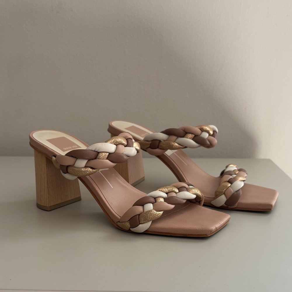 Dolce Vita Braided Heels - Brown, White, Gold